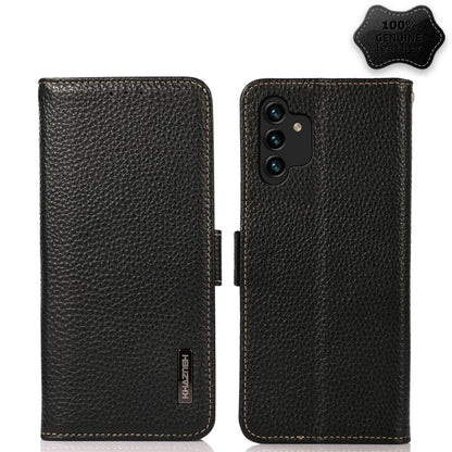 For Samsung Galaxy A13 4G KHAZNEH Side-Magnetic Litchi Genuine Leather RFID Phone Case(Black) - Galaxy Phone Cases by buy2fix | Online Shopping UK | buy2fix