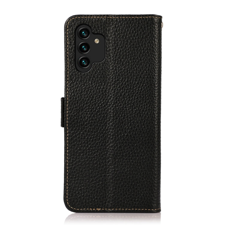 For Samsung Galaxy A13 4G KHAZNEH Side-Magnetic Litchi Genuine Leather RFID Phone Case(Black) - Galaxy Phone Cases by buy2fix | Online Shopping UK | buy2fix
