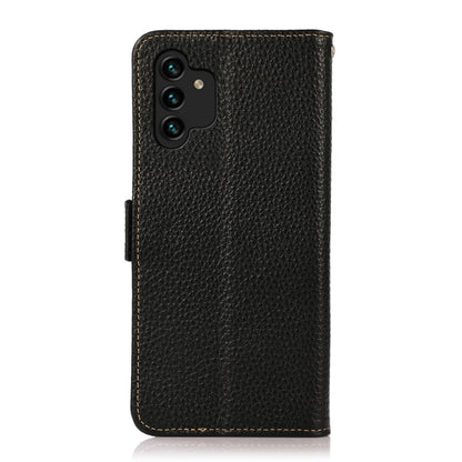 For Samsung Galaxy A13 4G KHAZNEH Side-Magnetic Litchi Genuine Leather RFID Phone Case(Black) - Galaxy Phone Cases by buy2fix | Online Shopping UK | buy2fix