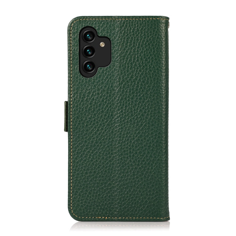 For Samsung Galaxy A13 4G KHAZNEH Side-Magnetic Litchi Genuine Leather RFID Phone Case(Green) - Galaxy Phone Cases by buy2fix | Online Shopping UK | buy2fix