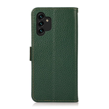 For Samsung Galaxy A13 4G KHAZNEH Side-Magnetic Litchi Genuine Leather RFID Phone Case(Green) - Galaxy Phone Cases by buy2fix | Online Shopping UK | buy2fix