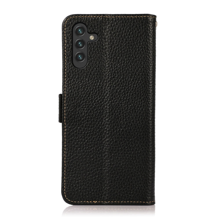 For Samsung Galaxy A13 5G KHAZNEH Side-Magnetic Litchi Genuine Leather RFID Phone Case(Black) - Galaxy Phone Cases by buy2fix | Online Shopping UK | buy2fix