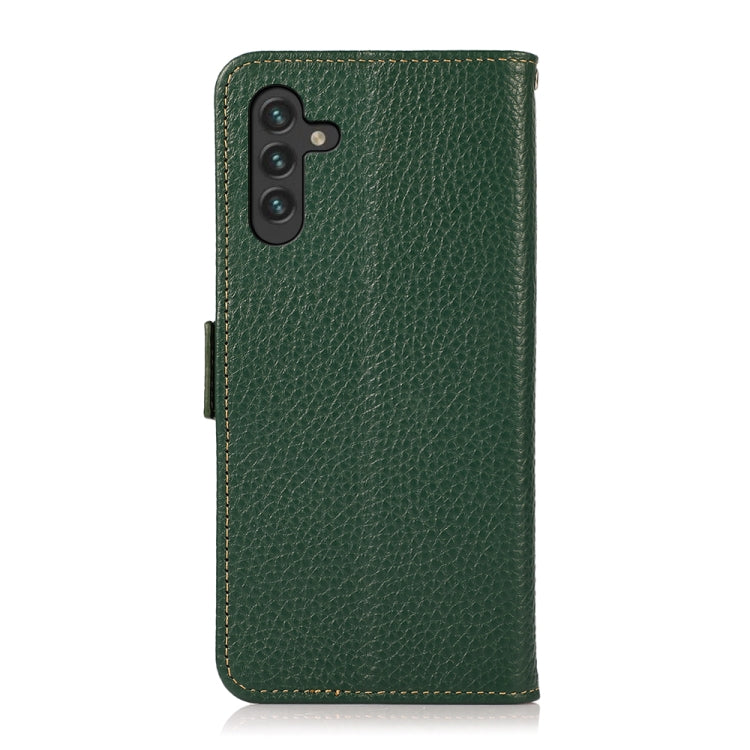 For Samsung Galaxy A13 5G KHAZNEH Side-Magnetic Litchi Genuine Leather RFID Phone Case(Green) - Galaxy Phone Cases by buy2fix | Online Shopping UK | buy2fix