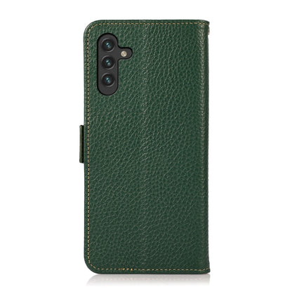 For Samsung Galaxy A13 5G KHAZNEH Side-Magnetic Litchi Genuine Leather RFID Phone Case(Green) - Galaxy Phone Cases by buy2fix | Online Shopping UK | buy2fix