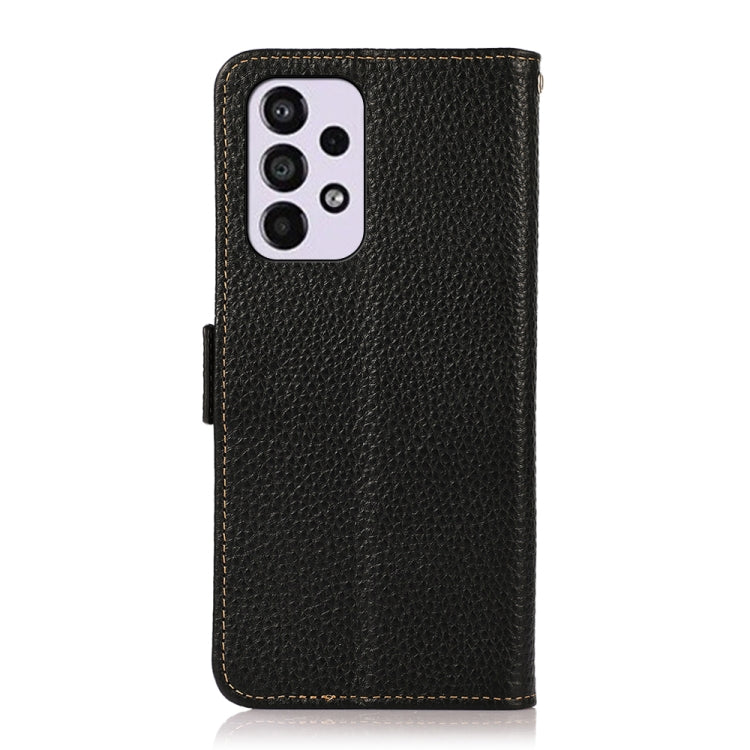 For Samsung Galaxy A53 5G KHAZNEH Side-Magnetic Litchi Genuine Leather RFID Phone Case(Black) - Galaxy Phone Cases by buy2fix | Online Shopping UK | buy2fix