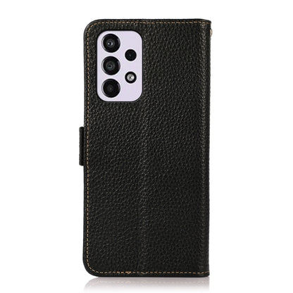 For Samsung Galaxy A53 5G KHAZNEH Side-Magnetic Litchi Genuine Leather RFID Phone Case(Black) - Galaxy Phone Cases by buy2fix | Online Shopping UK | buy2fix
