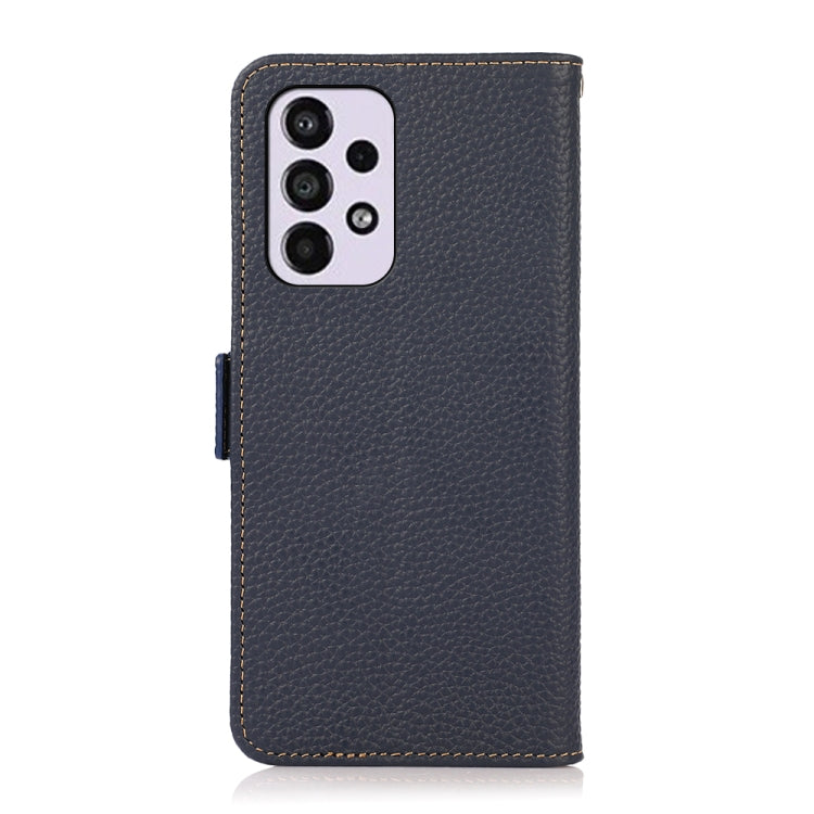 For Samsung Galaxy A53 5G KHAZNEH Side-Magnetic Litchi Genuine Leather RFID Phone Case(Blue) - Galaxy Phone Cases by buy2fix | Online Shopping UK | buy2fix