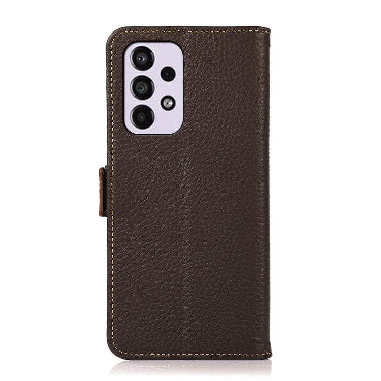 For Samsung Galaxy A53 5G KHAZNEH Side-Magnetic Litchi Genuine Leather RFID Phone Case(Brown) - Galaxy Phone Cases by buy2fix | Online Shopping UK | buy2fix
