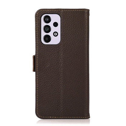 For Samsung Galaxy A53 5G KHAZNEH Side-Magnetic Litchi Genuine Leather RFID Phone Case(Brown) - Galaxy Phone Cases by buy2fix | Online Shopping UK | buy2fix