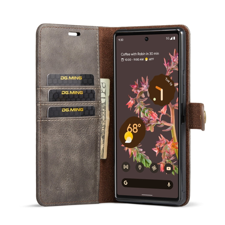 For Google Pixel 6 DG.MING Crazy Horse Texture Detachable Magnetic Leather Phone Case(Grey) - Google Cases by DG.MING | Online Shopping UK | buy2fix