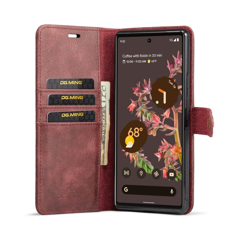 For Google Pixel 6 DG.MING Crazy Horse Texture Detachable Magnetic Leather Phone Case(Red) - Google Cases by DG.MING | Online Shopping UK | buy2fix