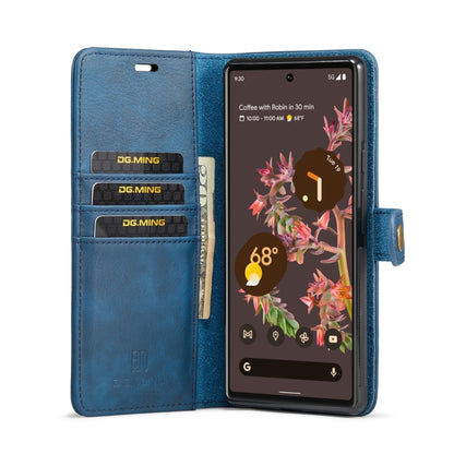 For Google Pixel 6 DG.MING Crazy Horse Texture Detachable Magnetic Leather Phone Case(Blue) - Google Cases by DG.MING | Online Shopping UK | buy2fix