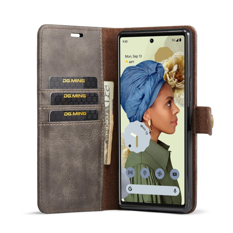 For Google Pixel 6 Pro DG.MING Crazy Horse Texture Detachable Magnetic Leather Phone Case(Grey) - Google Cases by DG.MING | Online Shopping UK | buy2fix