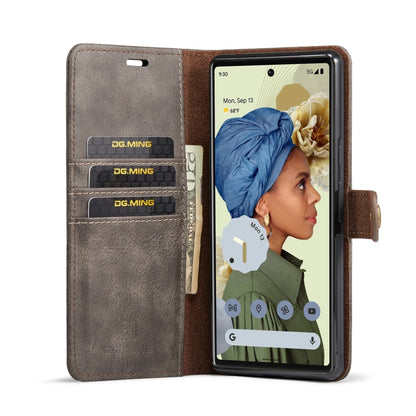 For Google Pixel 6 Pro DG.MING Crazy Horse Texture Detachable Magnetic Leather Phone Case(Grey) - Google Cases by DG.MING | Online Shopping UK | buy2fix