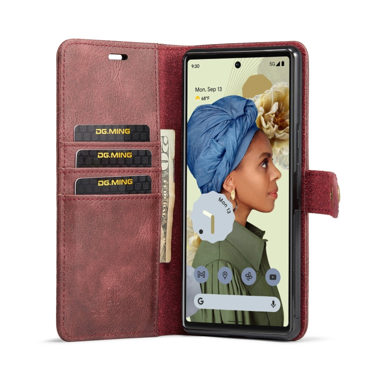 For Google Pixel 6 Pro DG.MING Crazy Horse Texture Detachable Magnetic Leather Phone Case(Red) - Google Cases by DG.MING | Online Shopping UK | buy2fix