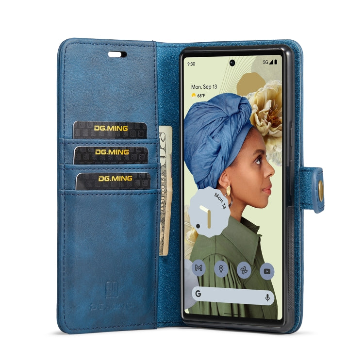 For Google Pixel 6 Pro DG.MING Crazy Horse Texture Detachable Magnetic Leather Phone Case(Blue) - Google Cases by DG.MING | Online Shopping UK | buy2fix