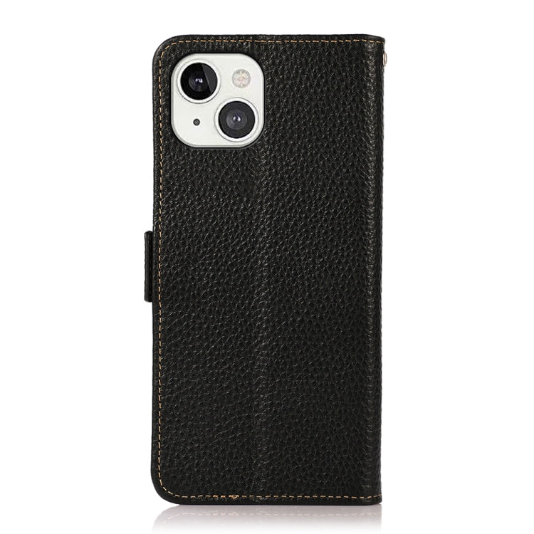 For iPhone 13 KHAZNEH Side-Magnetic Litchi Genuine Leather RFID Case(Black) - iPhone 13 Cases by buy2fix | Online Shopping UK | buy2fix