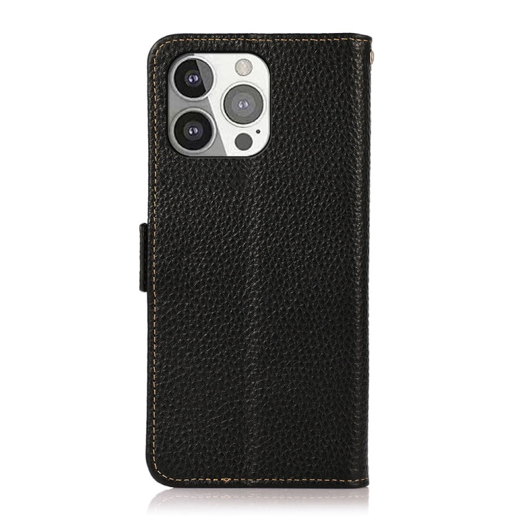 For iPhone 13 Pro KHAZNEH Side-Magnetic Litchi Genuine Leather RFID Case (Black) - iPhone 13 Pro Cases by buy2fix | Online Shopping UK | buy2fix
