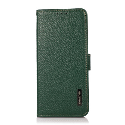 For iPhone 13 Pro KHAZNEH Side-Magnetic Litchi Genuine Leather RFID Case (Green) - iPhone 13 Pro Cases by buy2fix | Online Shopping UK | buy2fix