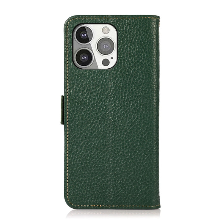 For iPhone 13 Pro KHAZNEH Side-Magnetic Litchi Genuine Leather RFID Case (Green) - iPhone 13 Pro Cases by buy2fix | Online Shopping UK | buy2fix