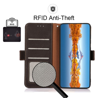 For iPhone 13 Pro KHAZNEH Side-Magnetic Litchi Genuine Leather RFID Case (Brown) - iPhone 13 Pro Cases by buy2fix | Online Shopping UK | buy2fix