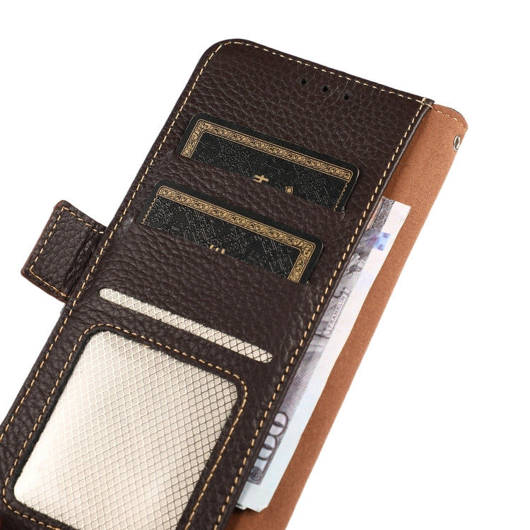 For iPhone 13 Pro KHAZNEH Side-Magnetic Litchi Genuine Leather RFID Case (Brown) - iPhone 13 Pro Cases by buy2fix | Online Shopping UK | buy2fix