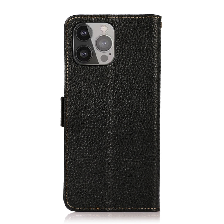 For iPhone 13 Pro Max KHAZNEH Side-Magnetic Litchi Genuine Leather RFID Case (Black) - iPhone 13 Pro Max Cases by buy2fix | Online Shopping UK | buy2fix