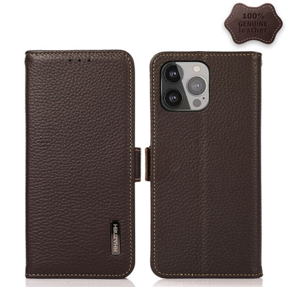 For iPhone 13 Pro Max KHAZNEH Side-Magnetic Litchi Genuine Leather RFID Case (Brown) - iPhone 13 Pro Max Cases by buy2fix | Online Shopping UK | buy2fix