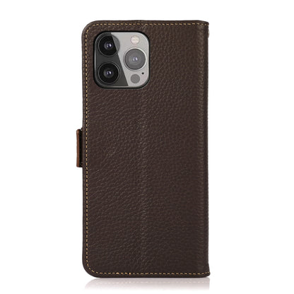 For iPhone 13 Pro Max KHAZNEH Side-Magnetic Litchi Genuine Leather RFID Case (Brown) - iPhone 13 Pro Max Cases by buy2fix | Online Shopping UK | buy2fix