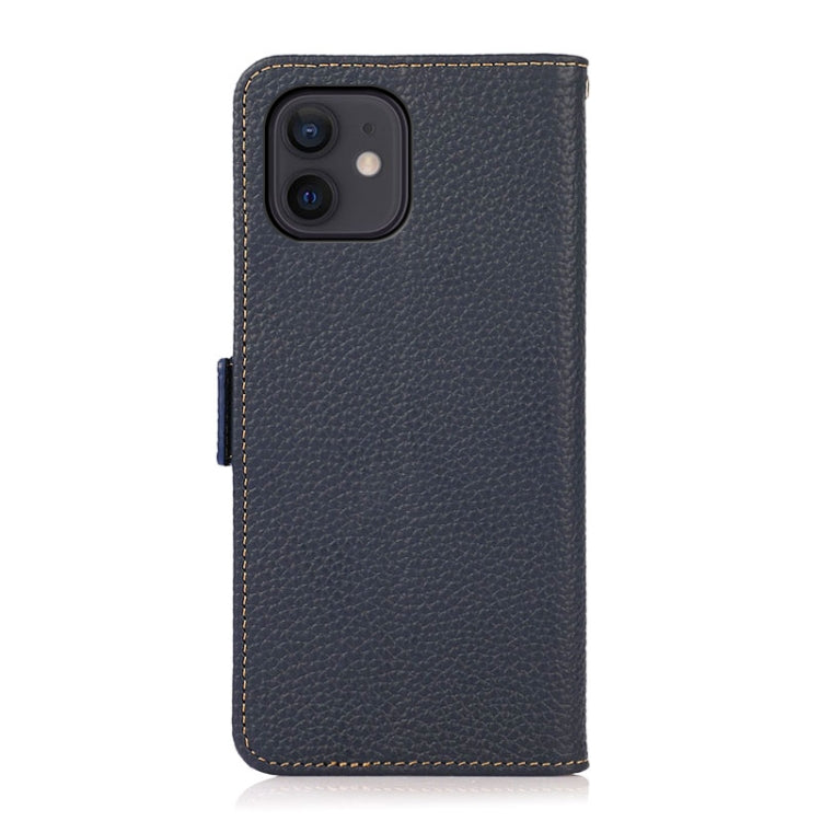 For iPhone 12 mini KHAZNEH Side-Magnetic Litchi Genuine Leather RFID Case (Blue) - iPhone 12 mini Cases by buy2fix | Online Shopping UK | buy2fix