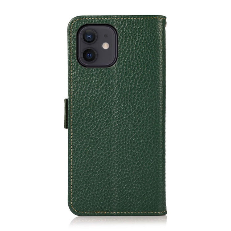 For iPhone 12 mini KHAZNEH Side-Magnetic Litchi Genuine Leather RFID Case (Green) - iPhone 12 mini Cases by buy2fix | Online Shopping UK | buy2fix