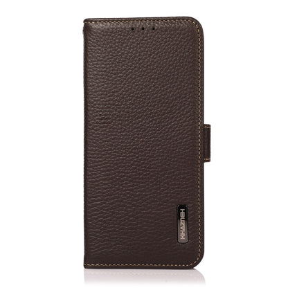 For iPhone 12 / 12 Pro KHAZNEH Side-Magnetic Litchi Genuine Leather RFID Case(Brown) - iPhone 12 / 12 Pro Cases by buy2fix | Online Shopping UK | buy2fix
