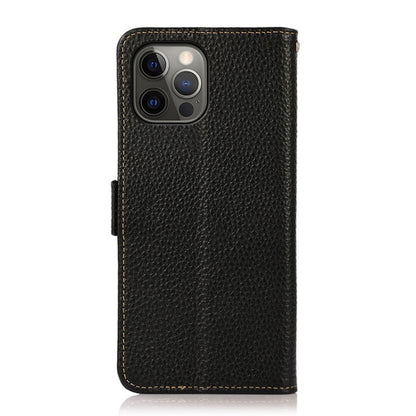 For iPhone 12 Pro Max KHAZNEH Side-Magnetic Litchi Genuine Leather RFID Case(Black) - iPhone 12 Pro Max Cases by buy2fix | Online Shopping UK | buy2fix