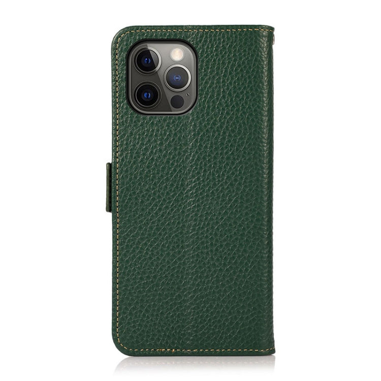 For iPhone 12 Pro Max KHAZNEH Side-Magnetic Litchi Genuine Leather RFID Case(Green) - iPhone 12 Pro Max Cases by buy2fix | Online Shopping UK | buy2fix