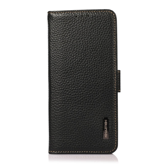 For iPhone 11 KHAZNEH Side-Magnetic Litchi Genuine Leather RFID Case (Black) - iPhone 11 Cases by buy2fix | Online Shopping UK | buy2fix