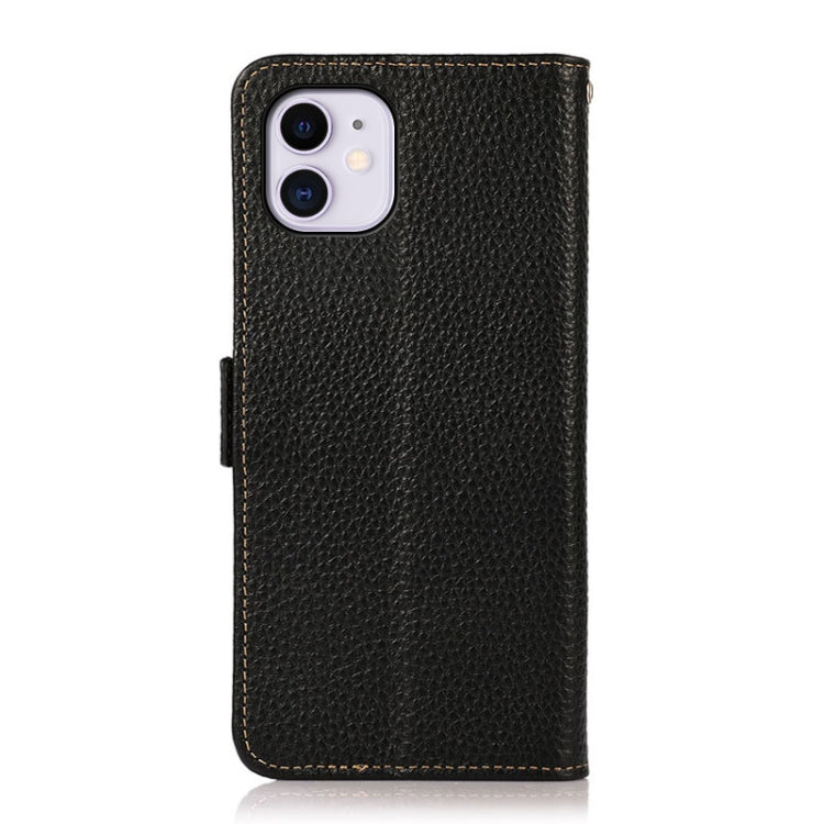 For iPhone 11 KHAZNEH Side-Magnetic Litchi Genuine Leather RFID Case (Black) - iPhone 11 Cases by buy2fix | Online Shopping UK | buy2fix