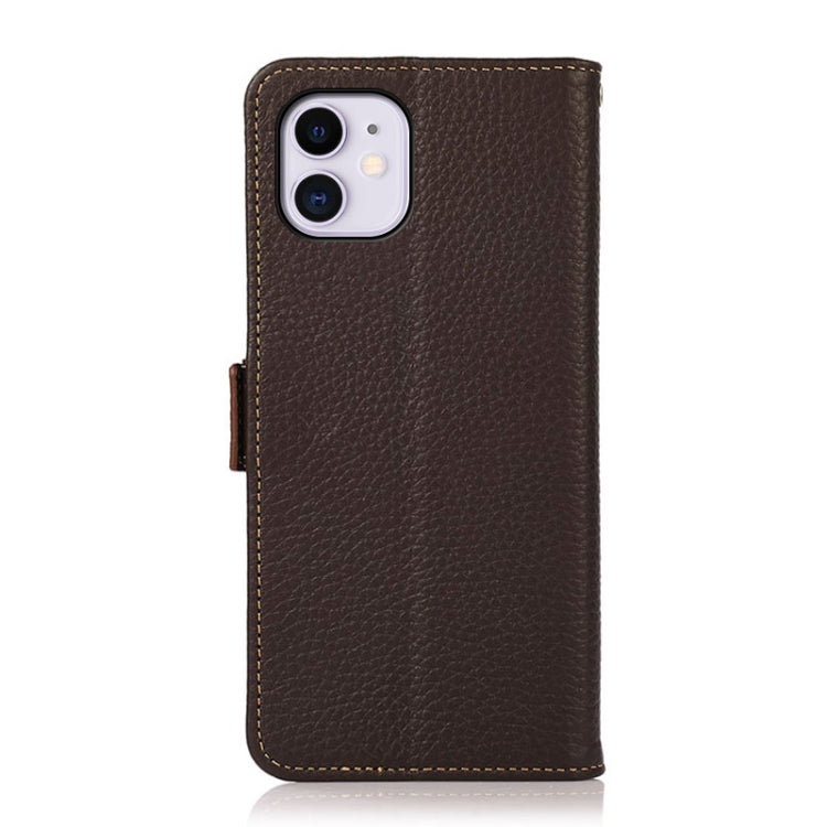 For iPhone 11 KHAZNEH Side-Magnetic Litchi Genuine Leather RFID Case (Brown) - iPhone 11 Cases by buy2fix | Online Shopping UK | buy2fix