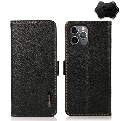 For iPhone 11 Pro KHAZNEH Side-Magnetic Litchi Genuine Leather RFID Case (Black) - iPhone 11 Pro Cases by buy2fix | Online Shopping UK | buy2fix