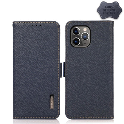 For iPhone 11 Pro KHAZNEH Side-Magnetic Litchi Genuine Leather RFID Case (Blue) - iPhone 11 Pro Cases by buy2fix | Online Shopping UK | buy2fix