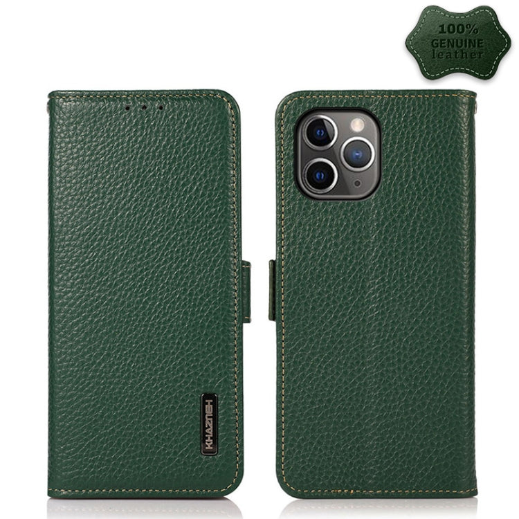 For iPhone 11 Pro KHAZNEH Side-Magnetic Litchi Genuine Leather RFID Case (Green) - iPhone 11 Pro Cases by buy2fix | Online Shopping UK | buy2fix
