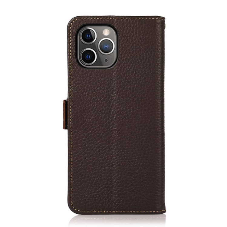 For iPhone 11 Pro KHAZNEH Side-Magnetic Litchi Genuine Leather RFID Case (Brown) - iPhone 11 Pro Cases by buy2fix | Online Shopping UK | buy2fix