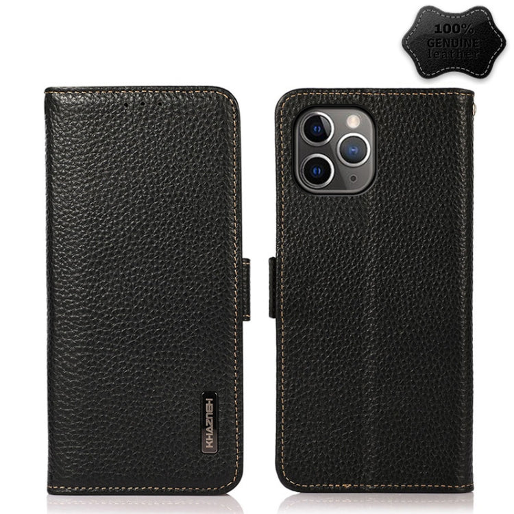 For iPhone 11 Pro Max KHAZNEH Side-Magnetic Litchi Genuine Leather RFID Case (Black) - iPhone 11 Pro Max Cases by buy2fix | Online Shopping UK | buy2fix