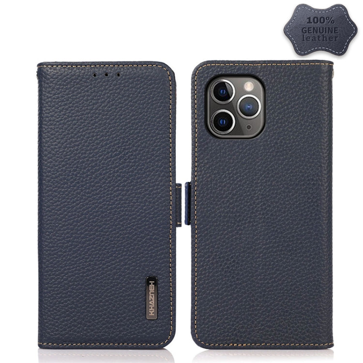 For iPhone 11 Pro Max KHAZNEH Side-Magnetic Litchi Genuine Leather RFID Case (Blue) - iPhone 11 Pro Max Cases by buy2fix | Online Shopping UK | buy2fix