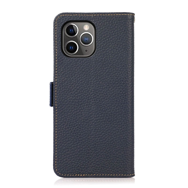 For iPhone 11 Pro Max KHAZNEH Side-Magnetic Litchi Genuine Leather RFID Case (Blue) - iPhone 11 Pro Max Cases by buy2fix | Online Shopping UK | buy2fix