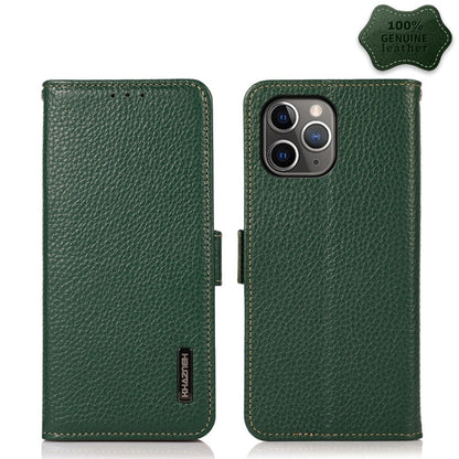 For iPhone 11 Pro Max KHAZNEH Side-Magnetic Litchi Genuine Leather RFID Case (Green) - iPhone 11 Pro Max Cases by buy2fix | Online Shopping UK | buy2fix