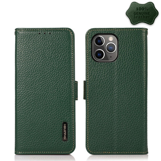 For iPhone 11 Pro Max KHAZNEH Side-Magnetic Litchi Genuine Leather RFID Case (Green) - iPhone 11 Pro Max Cases by buy2fix | Online Shopping UK | buy2fix