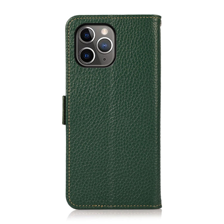 For iPhone 11 Pro Max KHAZNEH Side-Magnetic Litchi Genuine Leather RFID Case (Green) - iPhone 11 Pro Max Cases by buy2fix | Online Shopping UK | buy2fix