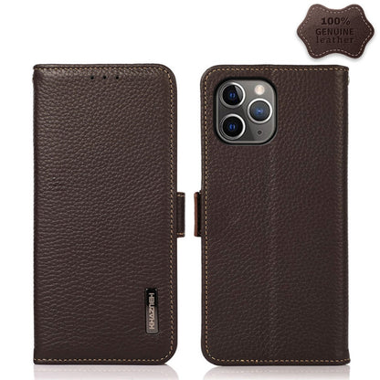 For iPhone 11 Pro Max KHAZNEH Side-Magnetic Litchi Genuine Leather RFID Case (Brown) - iPhone 11 Pro Max Cases by buy2fix | Online Shopping UK | buy2fix