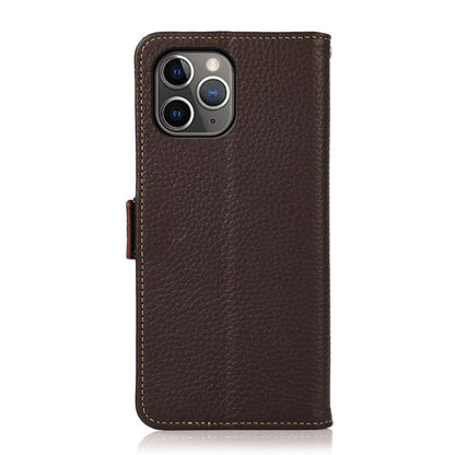 For iPhone 11 Pro Max KHAZNEH Side-Magnetic Litchi Genuine Leather RFID Case (Brown) - iPhone 11 Pro Max Cases by buy2fix | Online Shopping UK | buy2fix