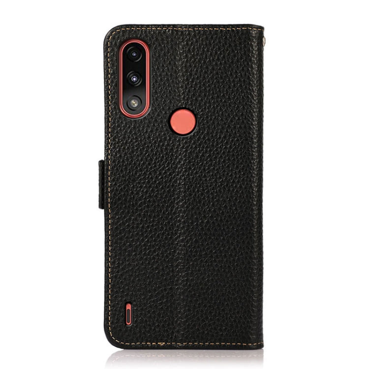 For Motorola Moto E7 Power KHAZNEH Side-Magnetic Litchi Genuine Leather RFID Case(Black) - Motorola Cases by buy2fix | Online Shopping UK | buy2fix